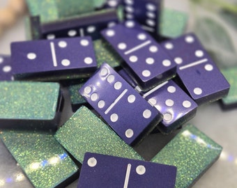 Purple Domino Set, Handmade Resin Dominoes, Family Game Night, Double 6, Resin games