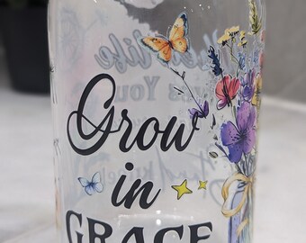 Scripture Verse Glass Tumbler| Flower Tumbler with Bible Verse| Christian Cup| Floral Tumbler| Christian Gift| Faith Cup| Church Gift