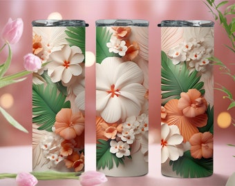 Tropical white flower, Stainless steel tumbler