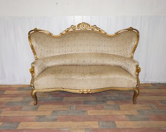 Goldenes Salon Sofa Couch Barock Rokoko Vollholz Original Jugendstil 20s Vintage