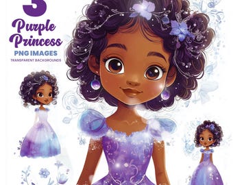 black princess with purple dress Purple Dress Pretty Black Princess Girls Clipart Set. 13 African American  Princess. Cute Black Girls Clipart Digital Download Bundle