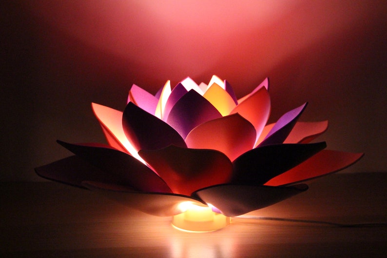 Violet Purple Pink Lotus Flower Lamp Night Light Hand Made Gift For Her