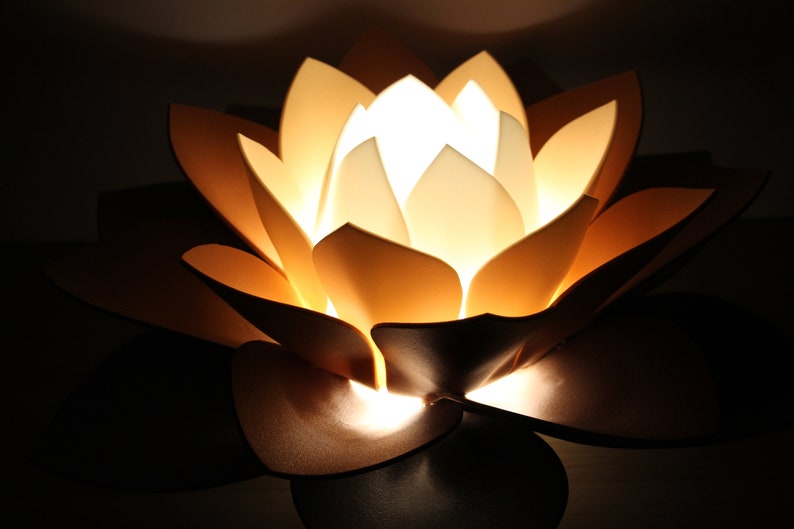 Brown Lotus Flower Lamp Hand Made Night Light Housewarming Gift