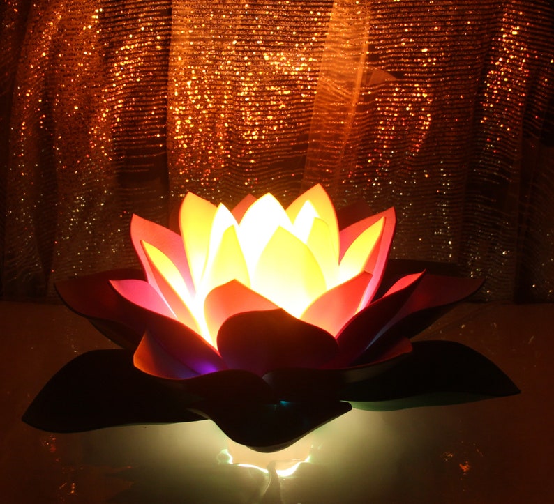 Rainbow Lotus Flower Lamp Night Light Hand Made