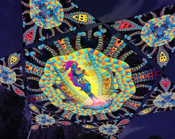 Decoração de Teto Hexágono e 6 Triângulos Psicodélico UV-Reativo Canopy Elástico Estampado em Lycra Cyber Venus - 02