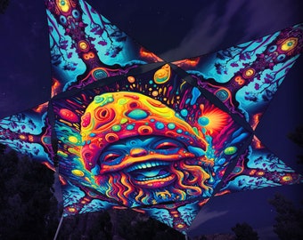 Decoração de teto Hexágono e 6 triângulos psicodélico UV-Reactive Canopy Shroomanto impressão elástica em Lycra