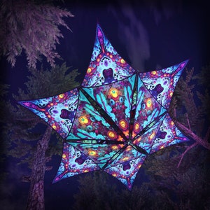 Ceiling Decoration UV-Reactive Canopy Psychedelic Party Decoration - Mystic Spores - 6 Diamonds and 6 Triangles Decor 03