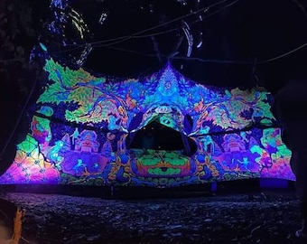 Monkey King - DJ-booth decoration – Psychedelic UV-Reactive Stretchable Print on Lycra