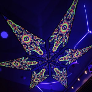 Ceiling Decoration - Psychedelic UV-Reactive Canopy – 6 petals set - Design &quot;Big Star&quot; - Made in the USA