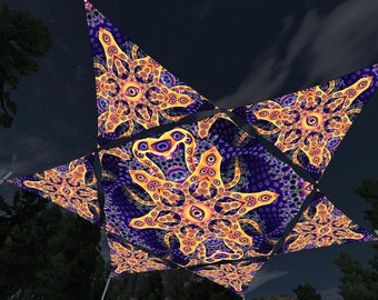 Decoração de Teto Hexágono e 6 Triângulos Psicodélico UV-Reativo Canopy Elástico Impressão em Lycra Abracadabra - 01