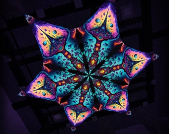 Ceiling Decoration "Mystic Spores"  MS-DM04 Hexagram UV-Canopy Psychedelic Party Decoration