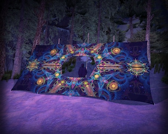 Reincarnation 2 - DJ-booth decoration – Psychedelic UV-Reactive Stretchable Print on Lycra