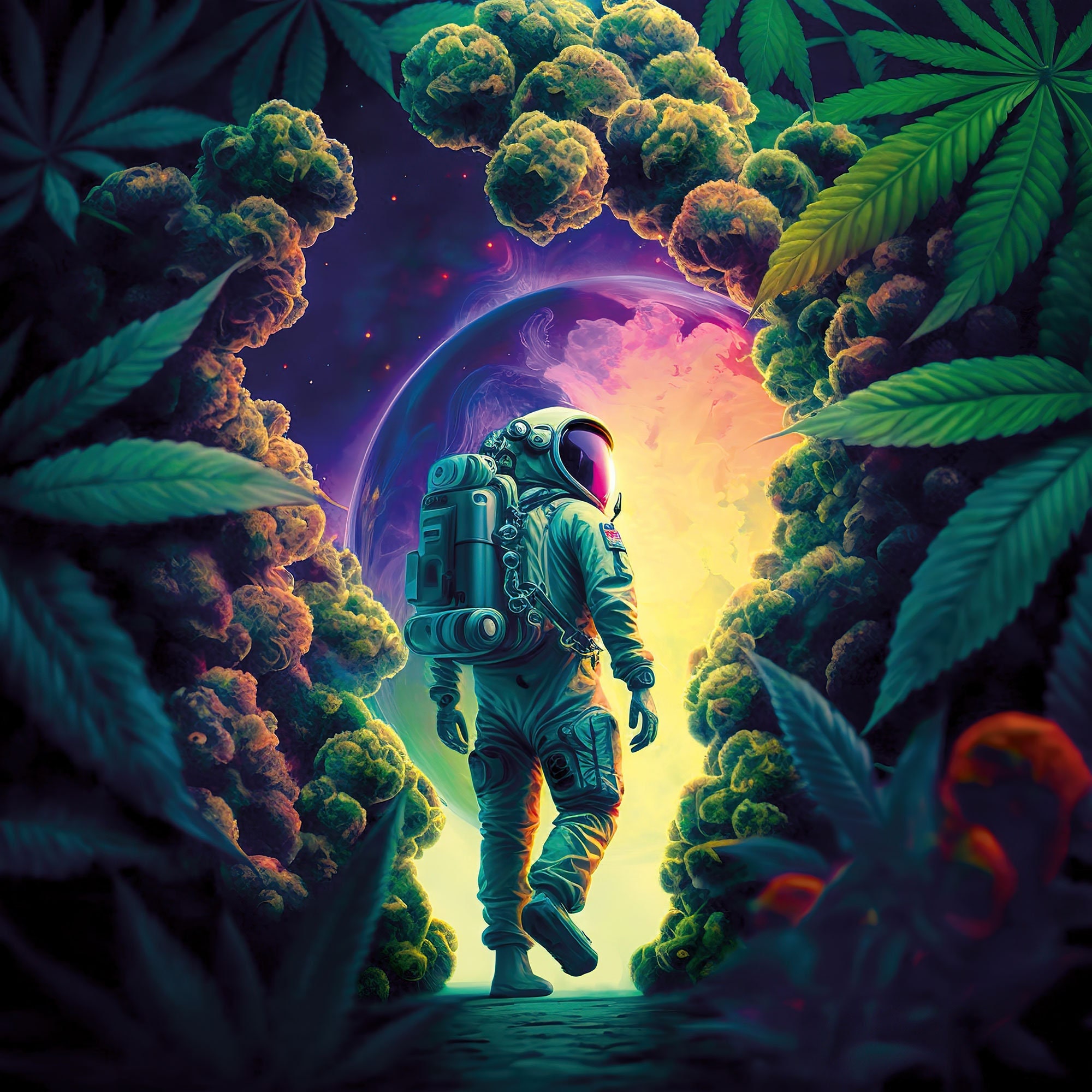 Trippy Tapestry Marijuana Astronaut V15 Colorful UV - Etsy