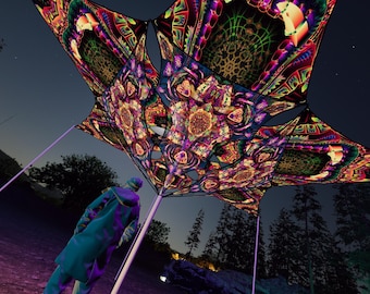 Ceiling Decoration UV-Reactive Canopy Psychedelic Party Decoration - Fungal Rift - 6 Diamonds and 6 Triangles Decor 04