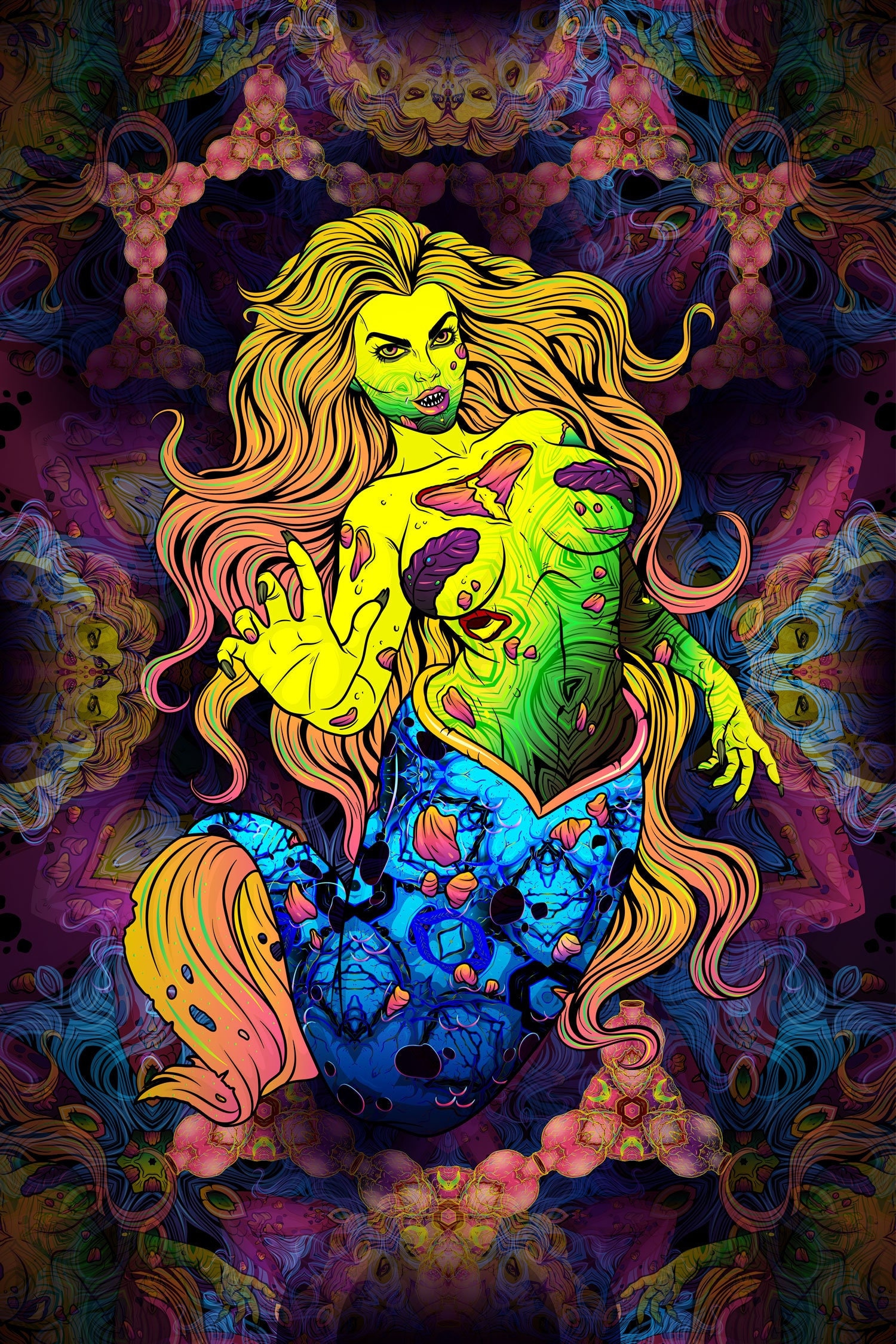 Trippy Tapestry - Zombpsy – Psychedelic Zombie Mermaid