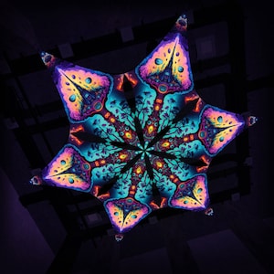 Decoração de teto "Mystic Spores" MS-DM04 Hexagrama UV-Canopy Decoração de festa psicodélica