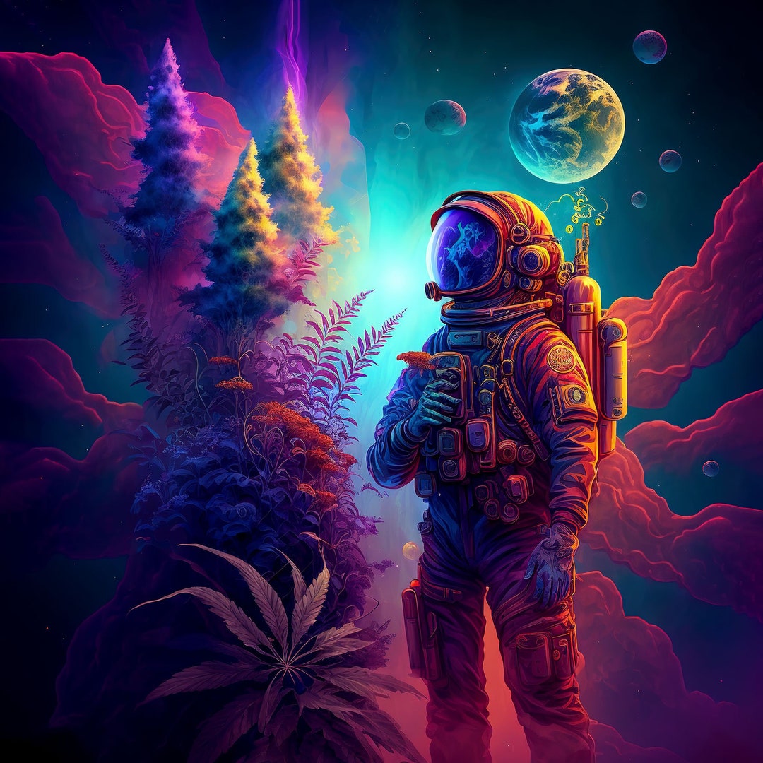 Trippy Tapestry Marijuana Astronaut V4 Colorful UV - Etsy
