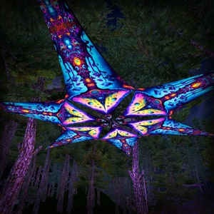 Ceiling Decoration - Psychedelic UV-Reactive Canopy – 6 petals set - Design "Mushroom Temple" - Made in the USA