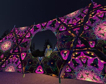 Decoração de Palco para DJ - Decoração de Festa Psicodélica Reativa a UV - Conjunto de Design as-dn03 - Fabricado nos EUA