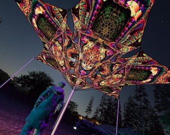 Ceiling Decoration UV-Reactive Canopy Psychedelic Party Decoration - Fungal Rift - 6 Diamonds and 6 Triangles Decor 02