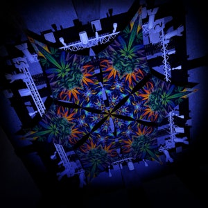 Marihuana-plafonddecoratie - Herbal Harmony – HH-DM01 – hexagram – UV-luifel – psychedelische feestdecoratie