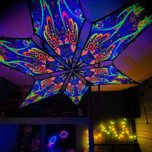 Ceiling Decoration Psychedelic UV-Reactive Canopy 6 petals set Design "Jungle Snakes Jungle" Made in the USA