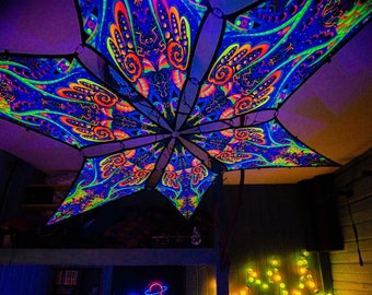 Ceiling Decoration Psychedelic UV-Reactive Canopy 6 petals set Design "Jungle Snakes Jungle" Made in the USA