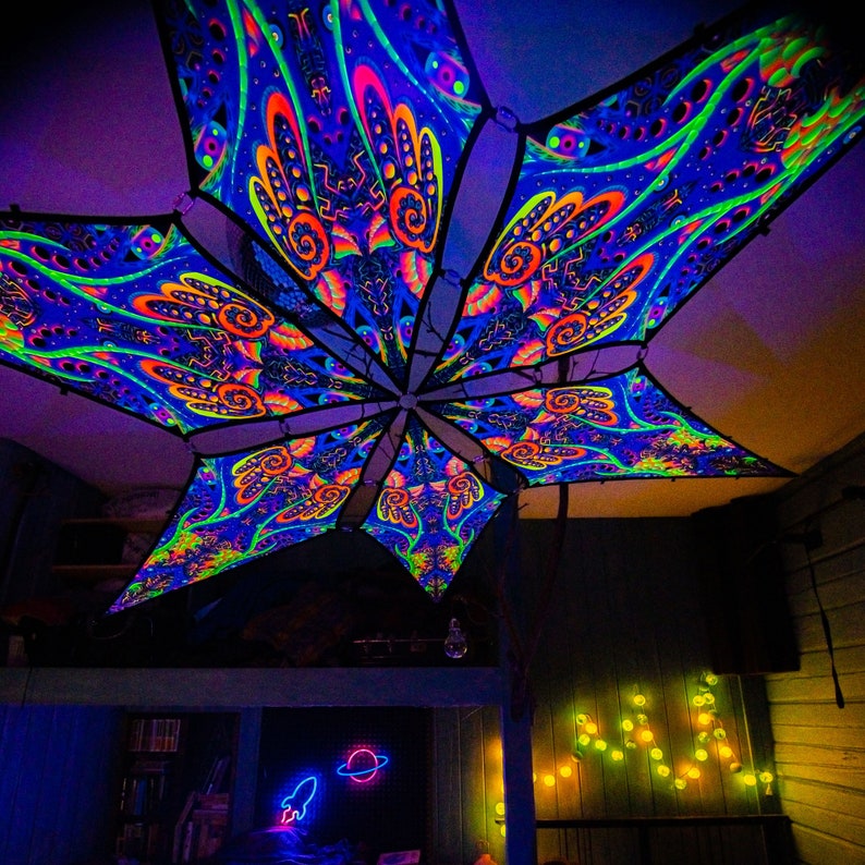 Ceiling Decoration Psychedelic UV-Reactive Canopy 6 petals set Design Jungle Snakes Jungle Made in the USA image 1