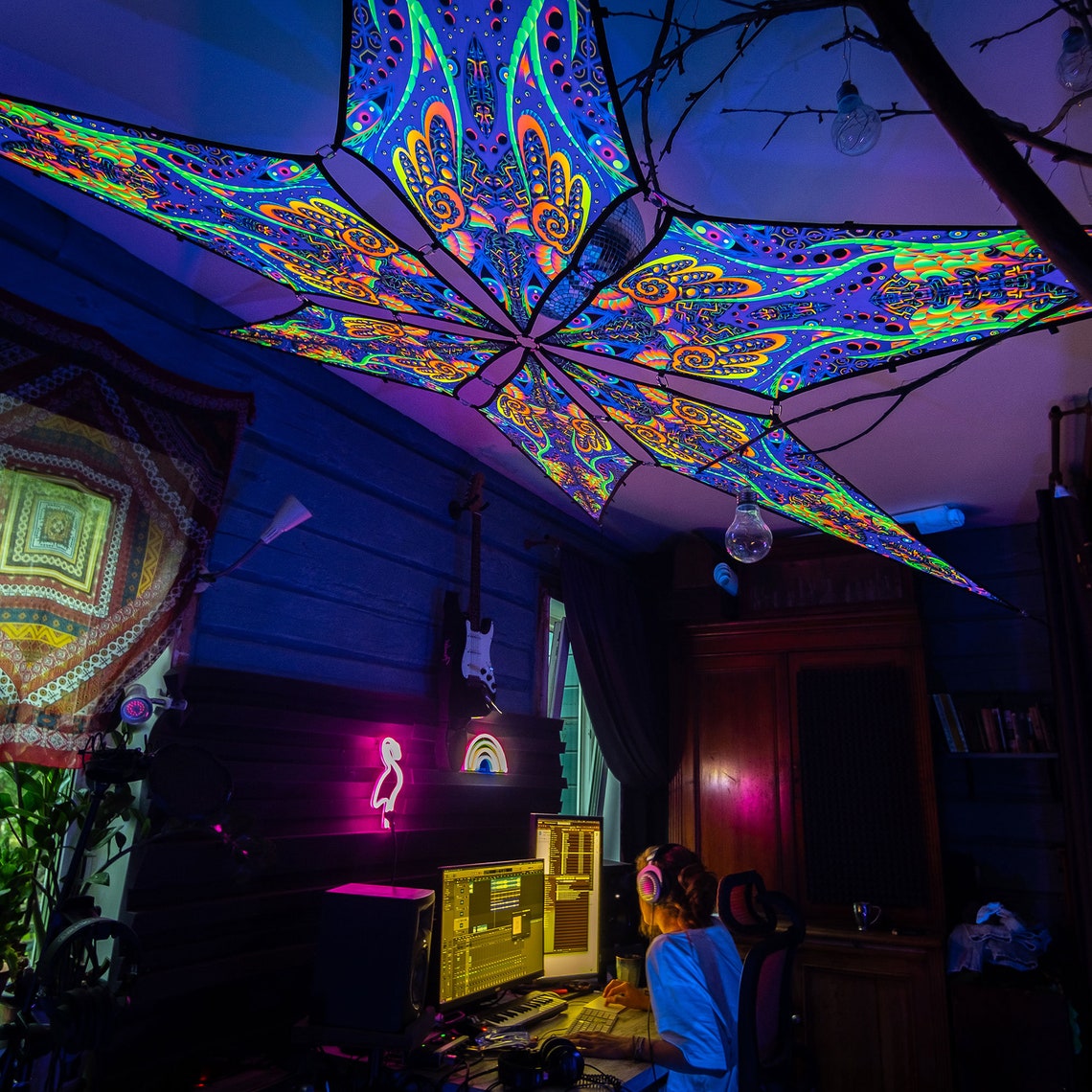 Ceiling Decoration Psychedelic Uv-reactive Canopy 6 Petals - Etsy