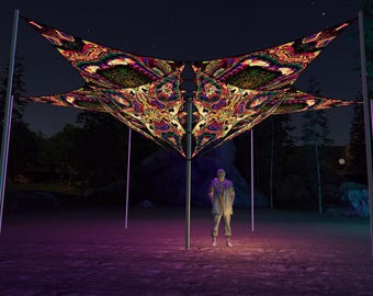 Ceiling Decoration UV-Reactive Canopy Psychedelic Party Decoration - Fungal Rift - 6 Diamonds and 6 Triangles Decor 03