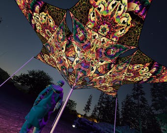 Ceiling Decoration UV-Reactive Canopy Psychedelic Party Decoration - Fungal Rift - 6 Diamonds and 6 Triangles Decor 07
