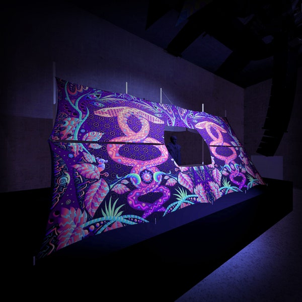 Jungle Snake - DJ-boothdecoratie – psychedelische, UV-reactieve rekbare print op lycra