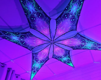 Ceiling Decoration - Psychedelic UV-Reactive Canopy – 6 petals set - Design "Geometry Galaxy" - Made in the USA