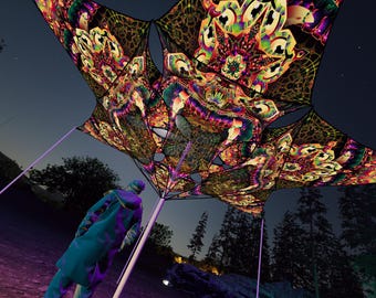Ceiling Decoration UV-Reactive Canopy Psychedelic Party Decoration - Fungal Rift - 6 Diamonds and 6 Triangles Decor 05