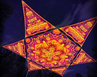 Decoração de teto hexágono e 6 triângulos dossel psicodélico reativo UV impressão extensível em lycra Let it Be - 02