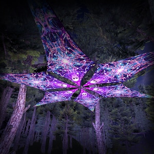 Decoración de techo - Canopy psicodélico reactivo a los rayos UV - Juego de 6 pétalos - Diseño "Galaxia Alienígena" - Hecho en EE. UU.