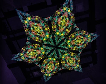 Decoração de teto "Reencarnação 2" R2-DM03 Hexagrama UV-Canopy Decoração de festa psicodélica