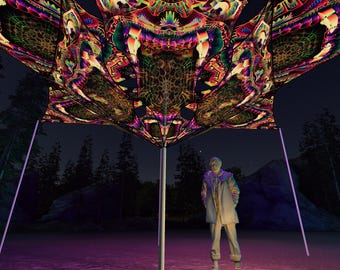 Ceiling Decoration UV-Reactive Canopy Psychedelic Party Decoration - Fungal Rift - 6 Diamonds and 6 Triangles Decor 01