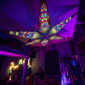 Ceiling Decoration - Psychedelic UV-Reactive Canopy – 6 petals set - Design "Mushroom God - Trippy Pillar and Geoshroom" - Made in the USA