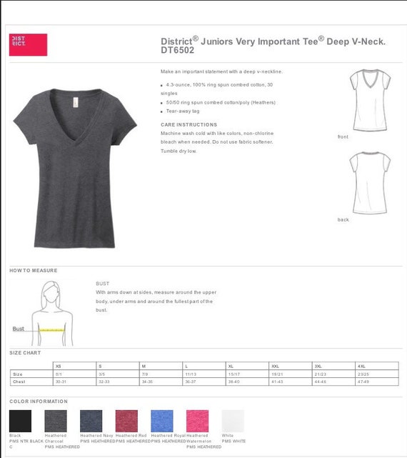 District Very Important Tee Size Chart