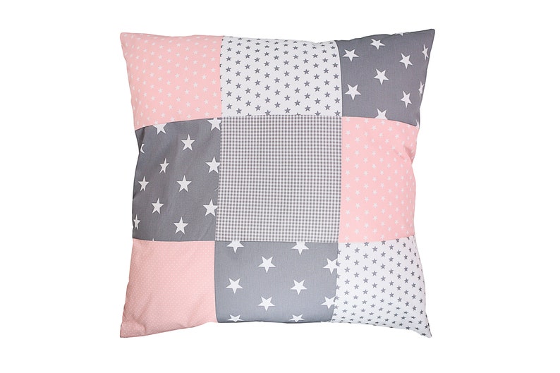 Girls PinkGrey StarPolka DotCheckered 26\u201d x 26\u201d Decorative Euro Sham Soft Cotton Nursery Throw Pillow Cover by ULLENBOOM