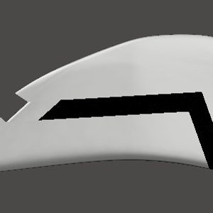 May include: White ceramic boomerang with a black geometric design. The boomerang is curved and has a pointed tip.