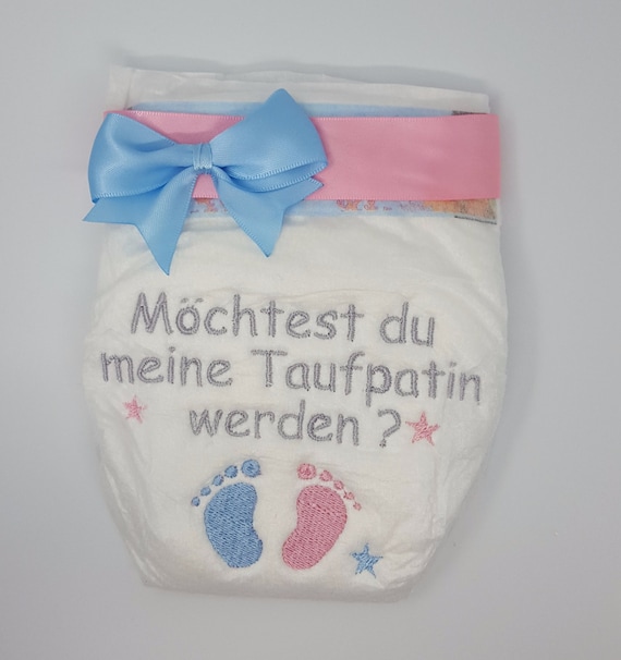 Smetterlinge Bestickte Windel Patentante//Patenonkel Taufpatin//mit