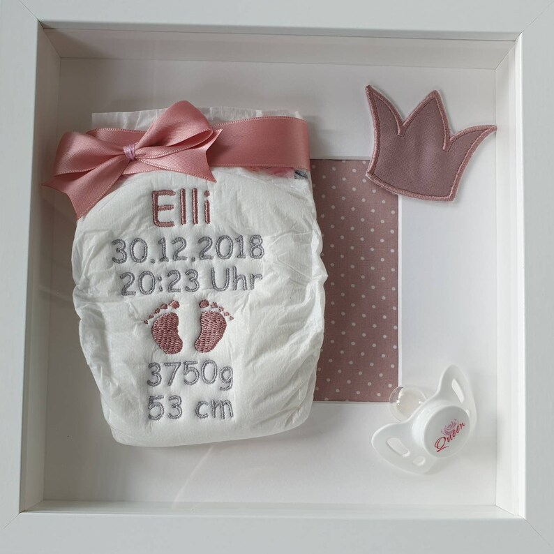 Bestickte Windel Im Rahmen Mit Schnuller Etsy