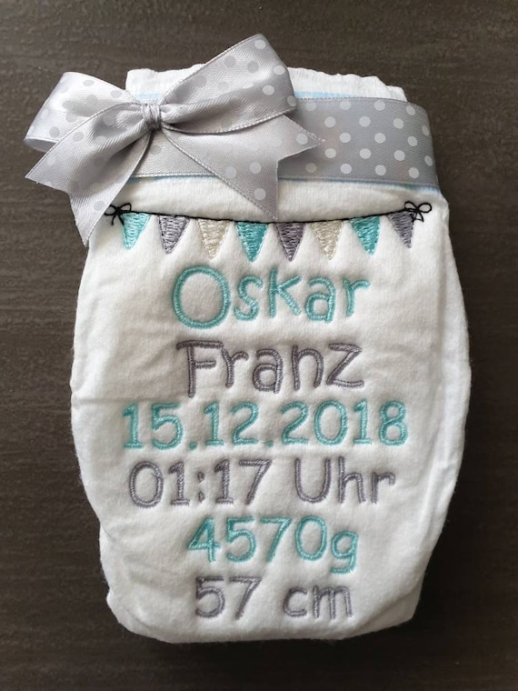 Punkte Bestickte Windel im Rahmen f/ür Jungen Hellblau