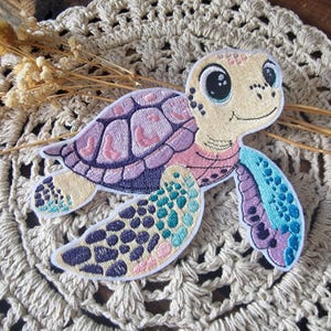 Schildkröte Patch zum Aufnähen und Aufbügeln | Türkis /Rosa /Beige | 10 x 12, 13 x 15, 15 x 17cm