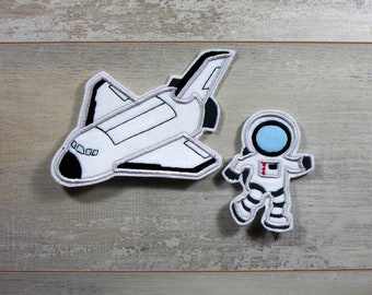 Space Shuttle & Astronaut Set | Stickapplikation | Applikation zum Aufnähen und Aufbügeln