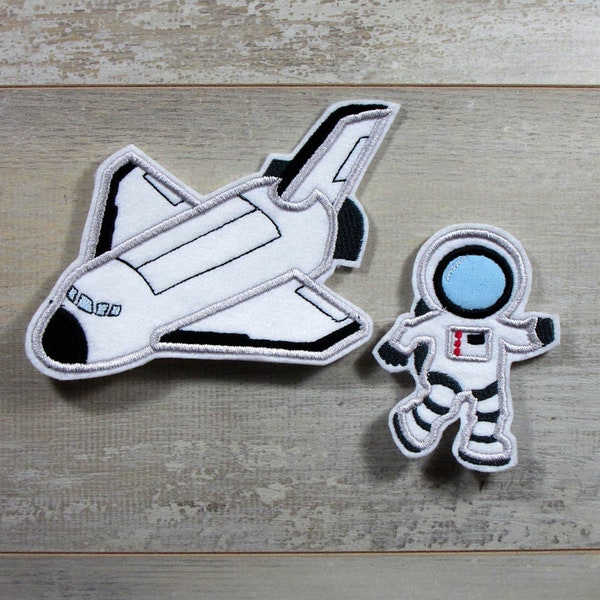 Space Shuttle & Astronaut Set | Stickapplikation | Applikation zum Aufnähen und Aufbügeln