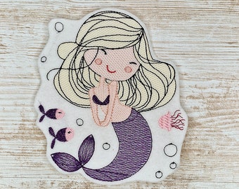 Meerjungfrau 5 lilaGlitzer | Mermaid lila | Stickapplikation | Applikation zum Aufnähen und Aufbügeln