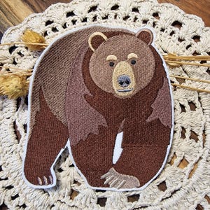 Bär Patch zum Aufnähen und Bügeln | Brau / Beige | 10 x 10 / 13 x 14 / 14 x 15 cm